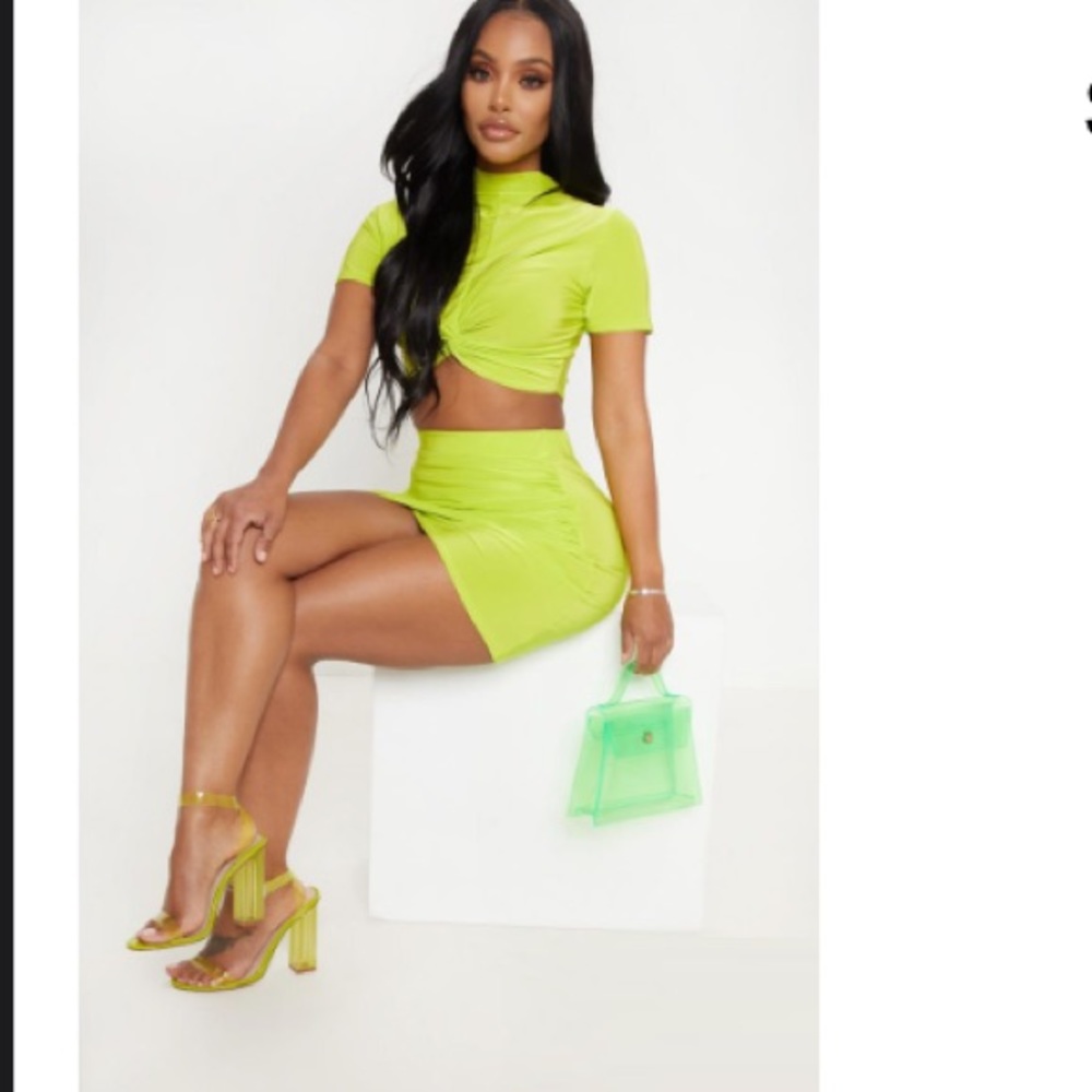 Neon Ruched Side Slit Bodycon Skirt